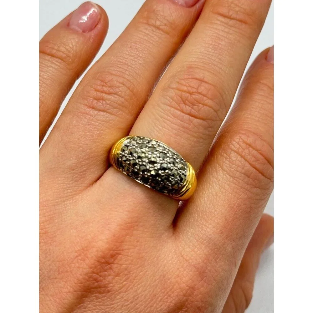 925 STERLING SILVER GOLD PLATED MARCASITE RING SIZE 8